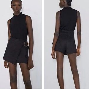 Zara Black Suede Mini Skort w Buckle